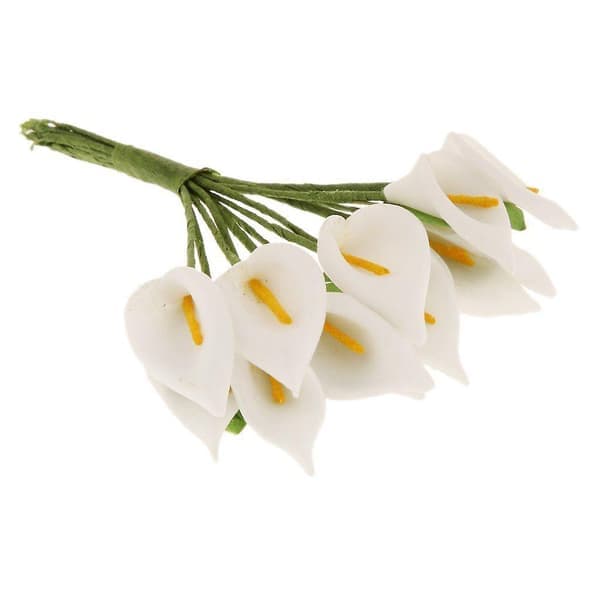 12 stk Mini Calla Kunstige Blomster Bukett Bryllupsdekor DIY Krans Gave Hvit