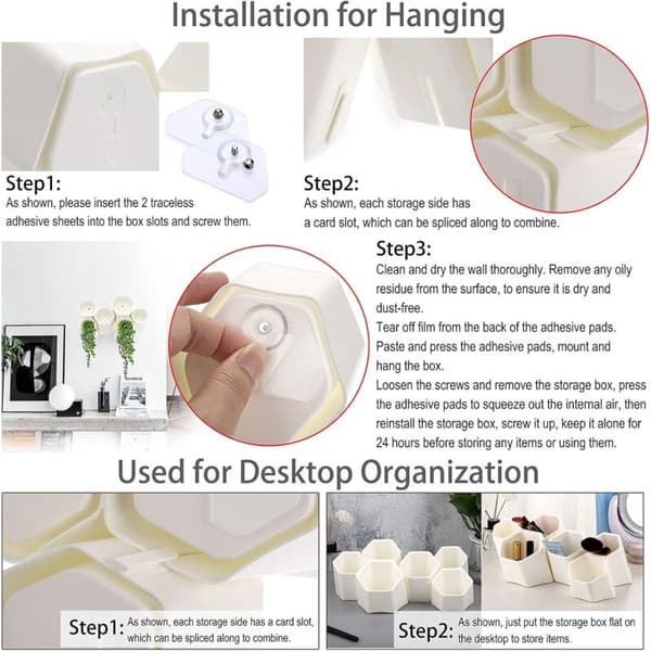 Creative Hexagonal Pen Holder, Pen Container, Brush Pot, Combined Desktop Storage Organizer, Creative Hanging Planter Holder (White)