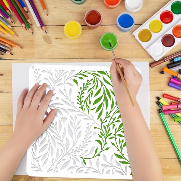 Large Stencils for Painting, Decorative Textured Leaf Drawing Template, Reusable Stencil Set in 30x30 cm
