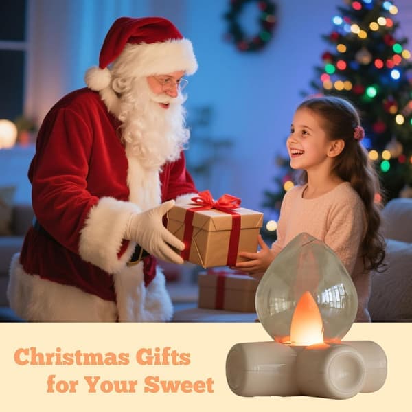 Flickering Flame Night Light - Rechargeable Campfire Lamp for Home Bar, Kids Room Decor [Ho]