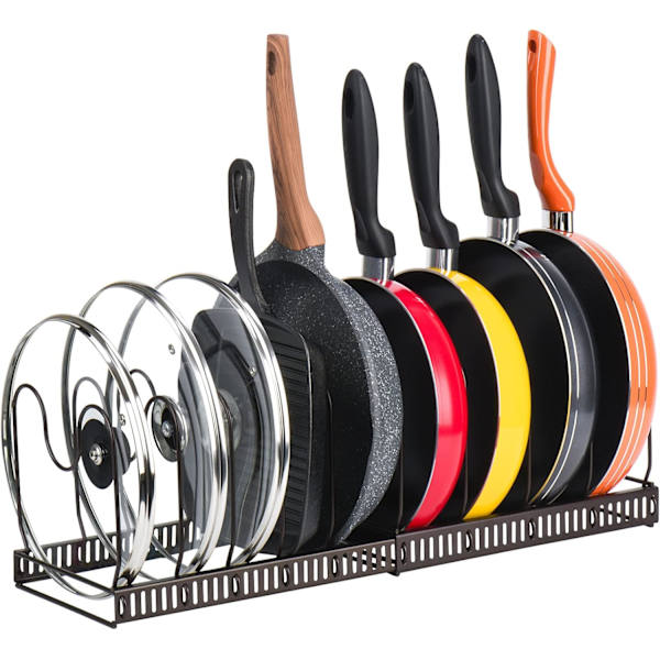 Brown Extendable Pot Organizer with 10 Adjustable Compartments