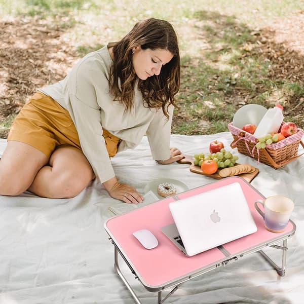 Fällbart laptopbord, frukostbricka, bärbart minipicknickbord med förvaringsutrymme, laptopbord, läsställ (rosa)