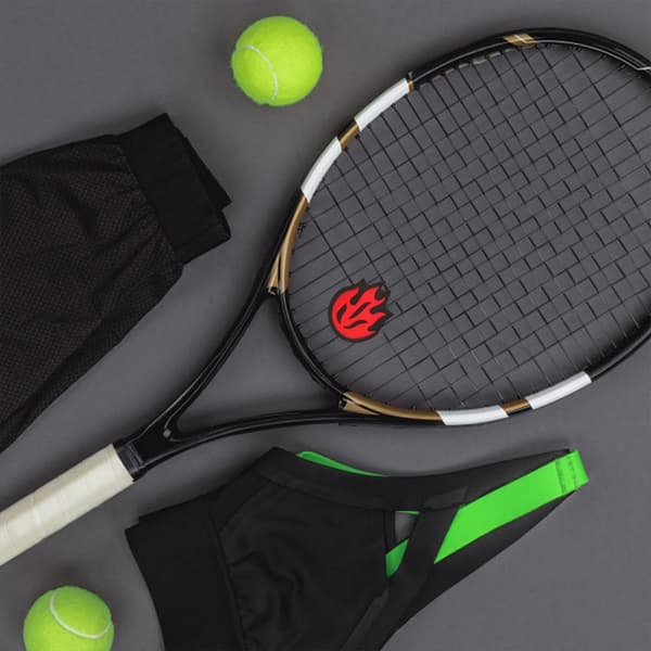 2 pcs. Silicone Vibration Dampeners for Tennis Racket with Flame Design, Red Shock Absorbers