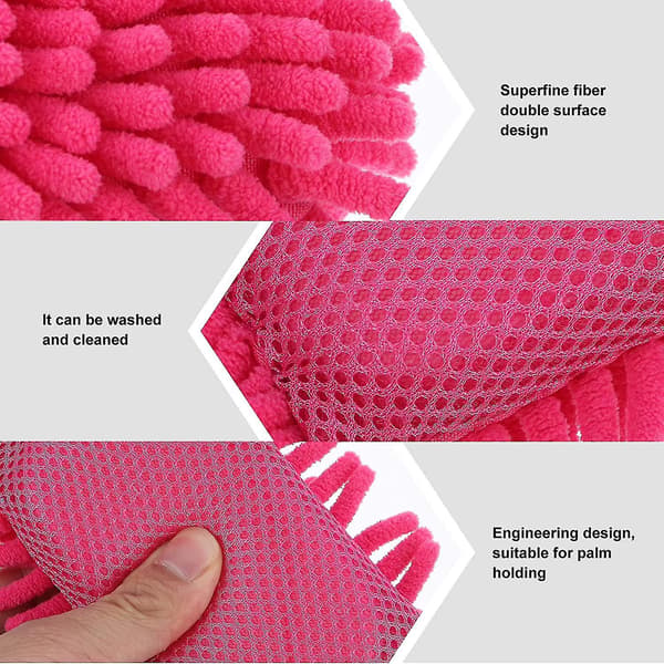 2 stk mikrofiber fluffy tavleviskere bilvask svampvott vaskbar rosa-15*11*3,5 cm