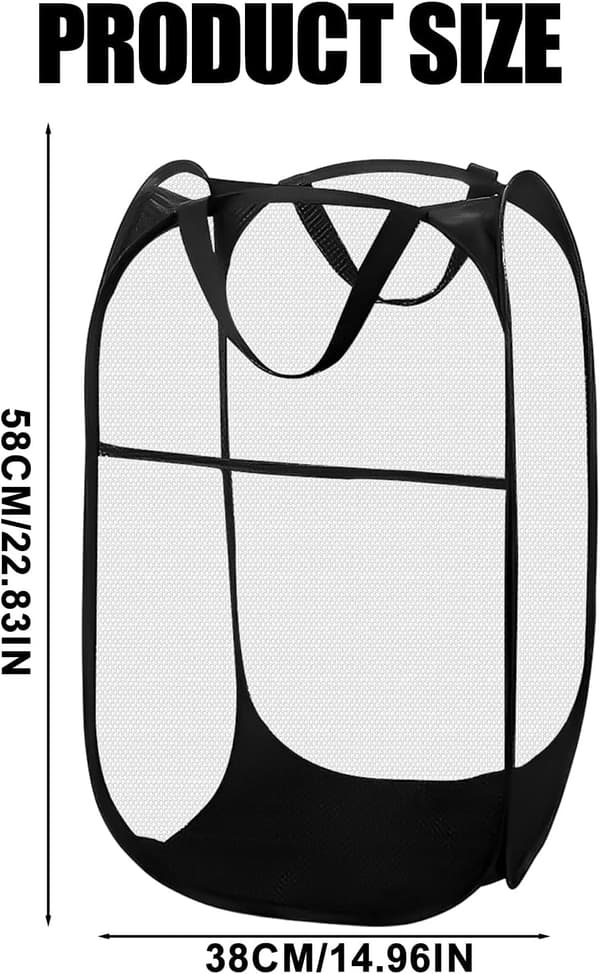 Foldable Mesh Laundry Hamper Black Pop Up Round Storage Basket Compatible with Handles Kids Laundry Hamper for Home Nursery