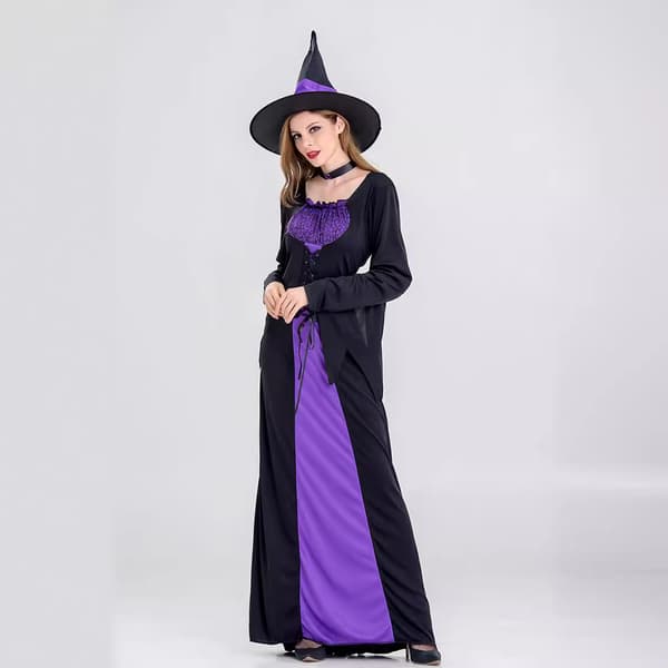 Heksekostume til kvinder i lilla/sort til Halloween-udklædning