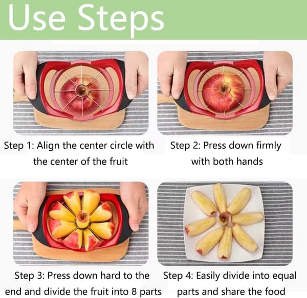 Apple Corer and Slicer - Fruit Cutting Tool - Apple Divider - Slicing Tool - Stainless Steel Cutter for Fruit - Vegetables - Ergonomic Handle