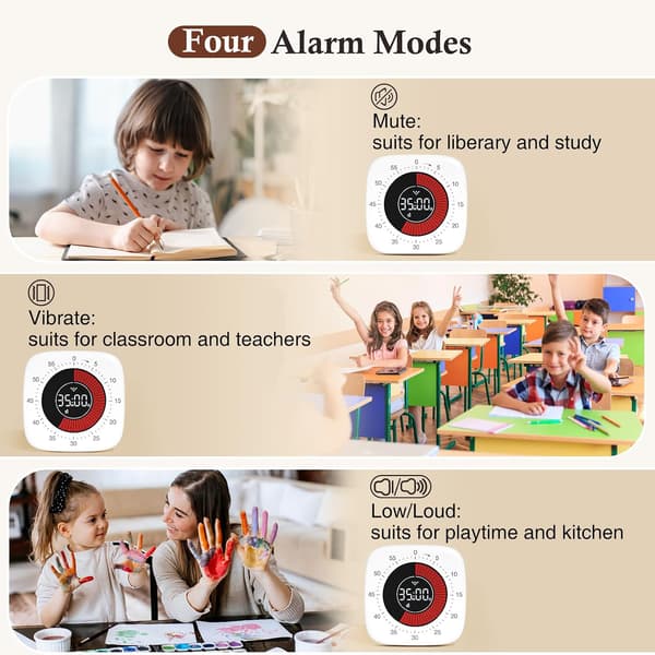 Rechargeable Visual Timer with Enhanced 60-Minute Countdown and Count-Up Timer for Kids Learning Kitchen Cooking Office