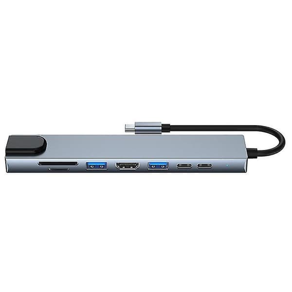 8-i-1 USB-C-hubdocka till HDMI-kompatibel 4K RJ45 LAN 100m-adapter OTG