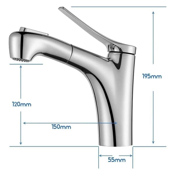 Pull-Out Bathroom Faucet with 2 Water Flow Modes, Hand Shower, Single Lever Mixer - Chrome