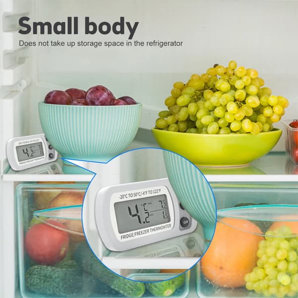 Digital Freezer Thermometer with Temperature Memory, Refrigerator, Suitable for Kitchen White