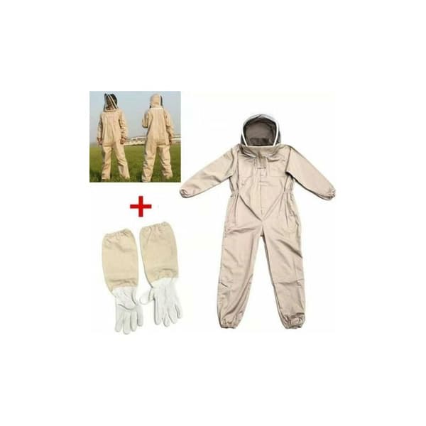 Professional Beekeeping Suit, Size L - 100% Thick, Breathable Cotton - Protection Against Bee Stings - Self-Supporting Veil