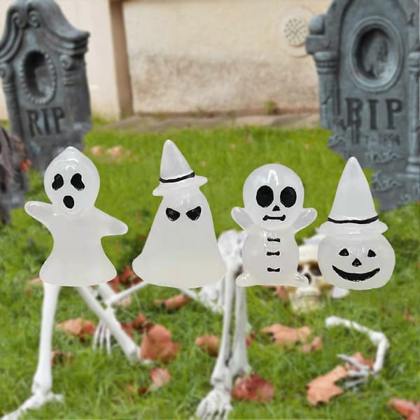 MengXi 4 stk. Havepynt Lysende Dekorative Træalfer Legetøj Mikro Landskabsfigur Ornament Gave til Halloween