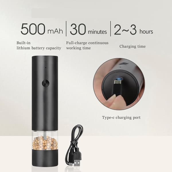 2-piece Electric Salt and Pepper Grinder Set with Storage Base, Refillable Spice Grinder, 4-Level Adjustable Pepper Mill for Kitchen