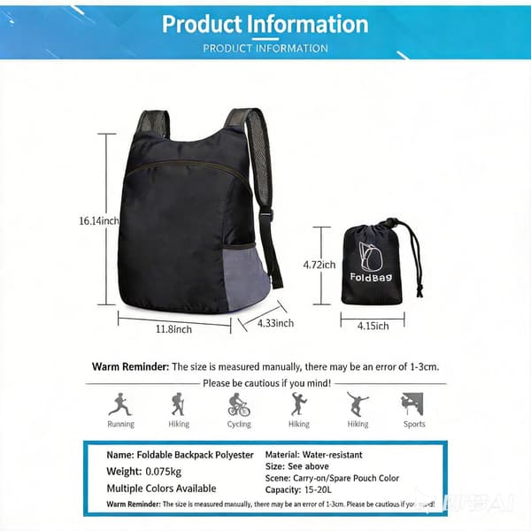 Hiking Backpack Lightweight Foldable Travel Backpack for Camping Cycling Outdoor-Dark Blue Dark Blue Dark Blue