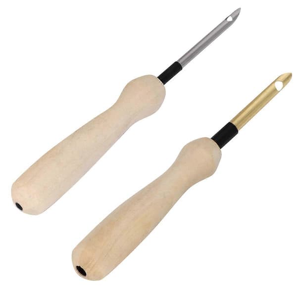 Broderi Punch Needle Threader Stickpenna DIY Værktøj Træhåndtag Guld Sølv 12x1.5x1cm Broderisøm 2stk[DB]