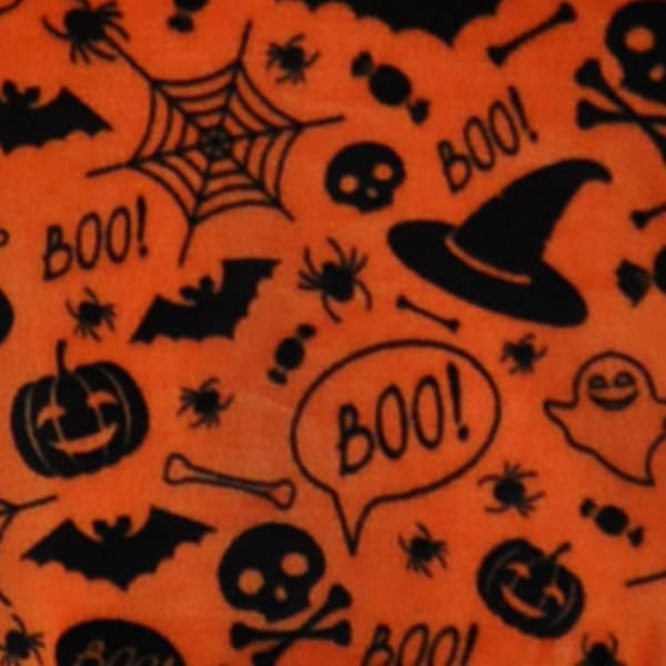 Halloween Fleecy Sengeteppe - Boo - 120 x 150 cm i Oransje