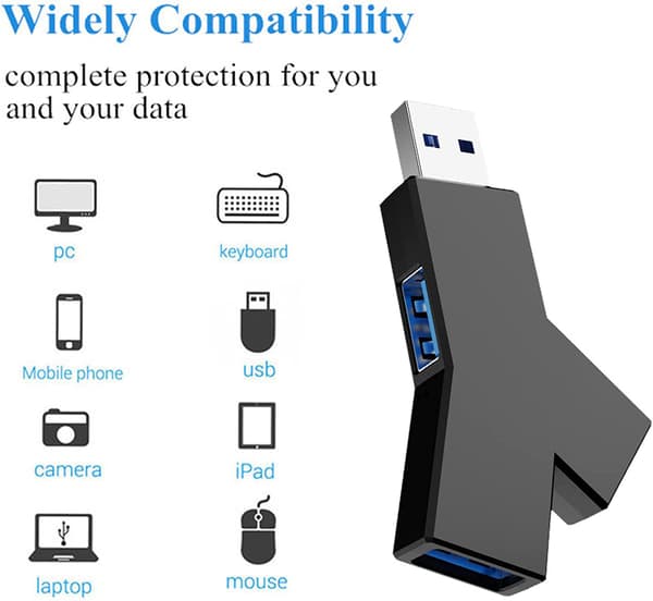 2 stk USB 3.0 Hub, USB 3.0 3-ports Hub, USB Dockingstasjon, Data Hub, Bærbare Multi USB Hubs, med 1 USB3.0 og 2 USB2.0 for Macbook, PC, Laptop, Mou