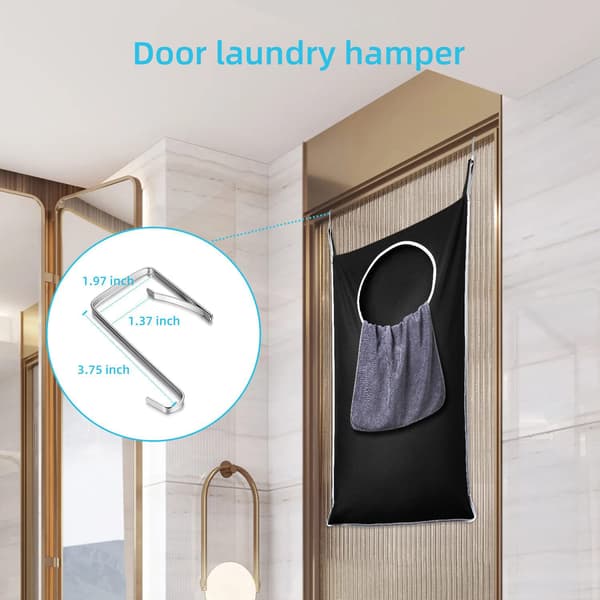 Hanging Laundry Hamper with 2 Suction Cup Hooks (Black)
