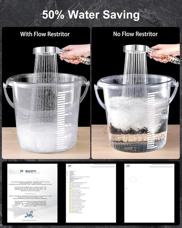 Black Shower Head with Water-Saving Filter, High-Pressure Anti-L
