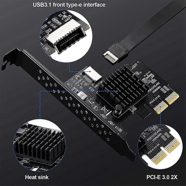 PCI-e 2x till USB3.1 Typ-E Expansionskort A-nyckel Gen2 Chassi Front 10gb Asmedia
