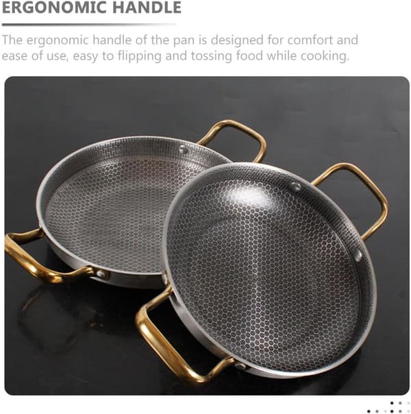 Stainless Steel Honeycomb Frying Pan, Ergonomic Handle, Scratch Resistant