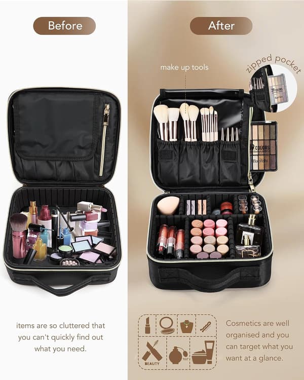 Makeuptaske, Kosmetiktaske, Skønhedstaske, Toilettaske, Makeupopbevaringstaske, Sort