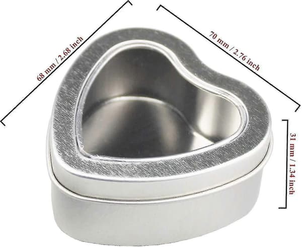 6-pack 4oz Empty Heart Shaped Silver Tin Cans with Clear Window for Candle Making, Candy