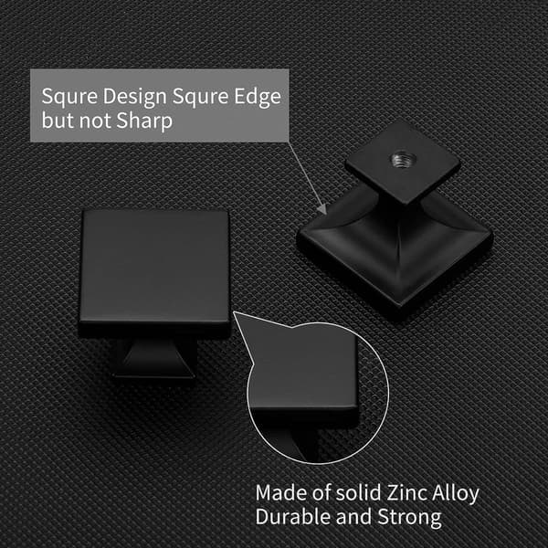 10 Black Square Cabinet Knobs, Zinc Alloy Drawer Pulls for Kitchen, Wardrobe, Bathroom, Modern Design