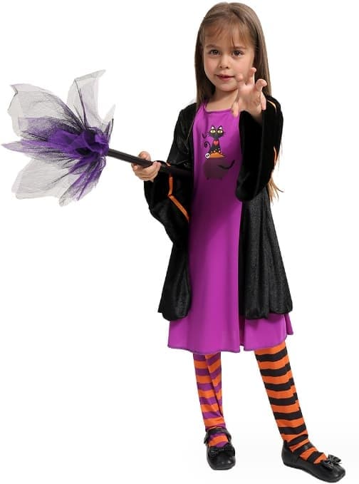 Sort kattekostume til piger med hat til børn Halloween-kostume udklædning, størrelse M M