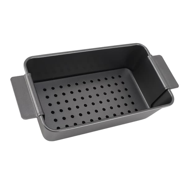 Rektangulær røykfri non-stick multifunksjonell grillpanne av karbonstål med hull og doble ører