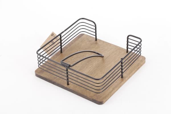 MODERN KITCHEN Servietholder i sort metal og gummitræ 19x19x7 cm