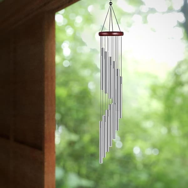 Garden Decorations Wind Chimes, Chimes with 12 Aluminum Tubes, Hanging Wind Chime Decor (A) (Silver)