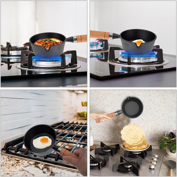 Cast Iron Mini Pot with Wooden Handle, Space-Saving Compact Design