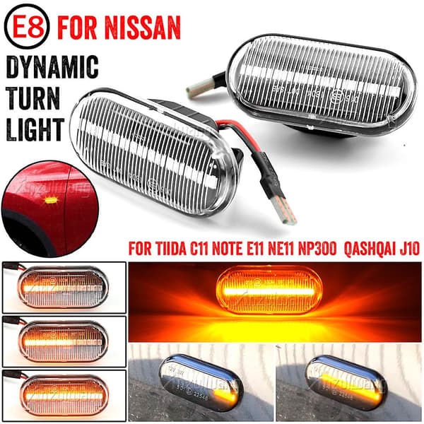 2 stk. LED-sidemarkeringslys blinklys til Nissan Tiida C11 Note E11 Ne11 Micra K12 Np300 Navara D40 Qashqai J10
