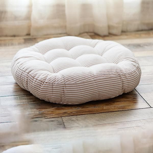Rund pute i bomull og lin - Stripete beige i bomull og lin - 47 cm