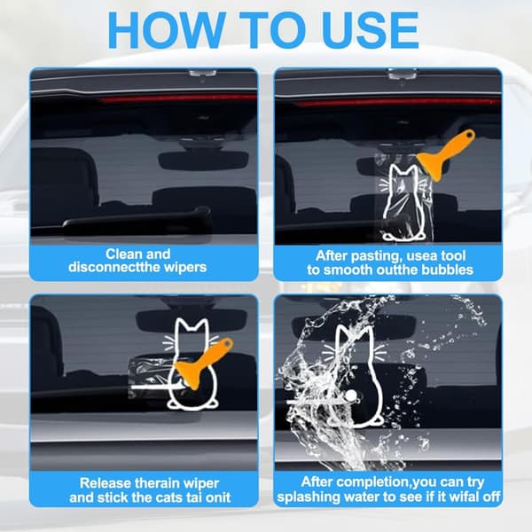 Funny Kitten Wiper Decal, Cat Shaped Windshield Wiper Decal, Car Wiper Decal, White