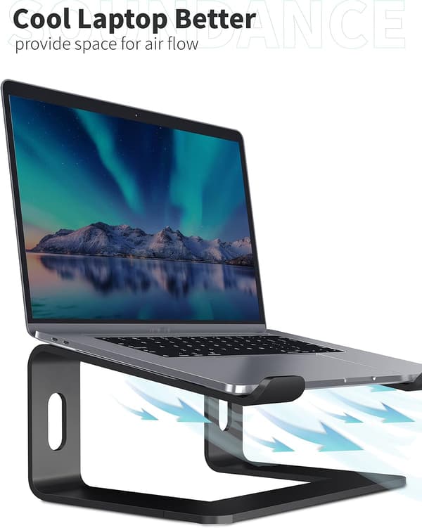 Aluminium Laptopstativ til skrivebord, kompatibelt med Mac MacBook Pro Air Apple Notebook, metalstativ til 10 til 15,6 tommer PC, LS1 sort