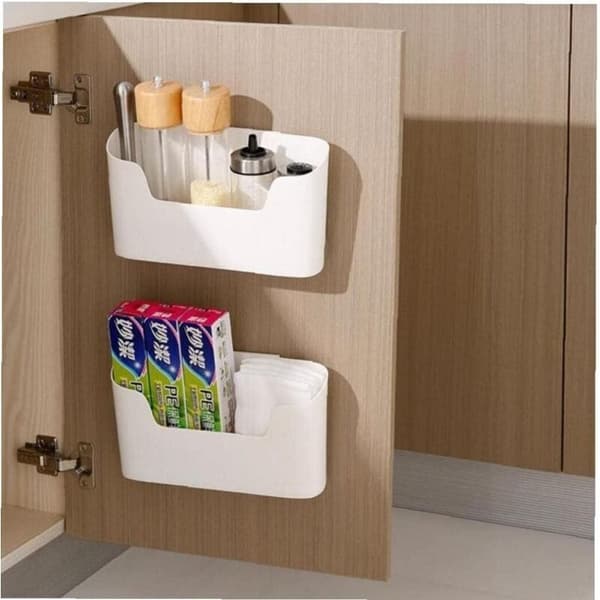 Self-adhesive wall-mounted storage box - Set of 2 - ABS plastic - Max load 2 kg - For kitchen, bathroom, refrigerator