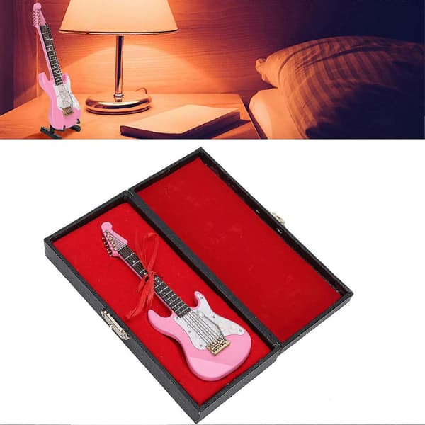 Mini Gitarrmodell Rosa Tre Musikkinstrument Dekorasjon Gaver Ornamenter 14 cm