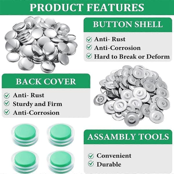 100 Set Covered Buttons Kit with Tools Size Buttons to Cover Yourself Covered DIY Fabric Clothing