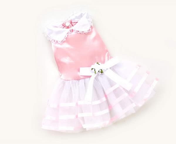Satin Blommig Husdjur Liten Hund Katt Prinsessklänning Randig, S, Rosa