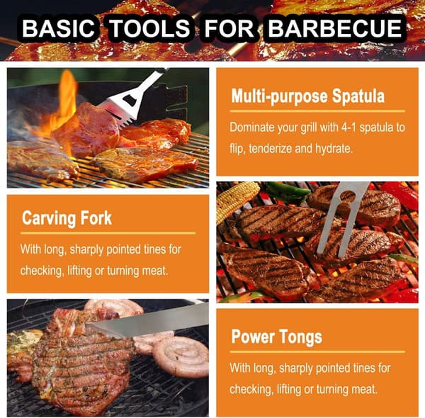 Durable Stainless Steel BBQ Tools, Extra Thick Spatula, Fork, and Tongs. Complete Grill Accessory Set in Aluminum Storage Case