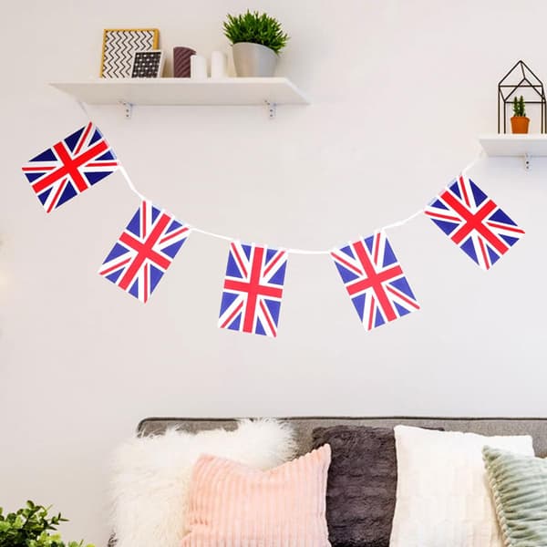 Genanvendelig velegnet til indendørs og udendørs brug Britisk haveflag vimpelbannere lavet af robust polyester