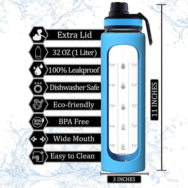 946 ml glassvannflaske med tidsmarkering
