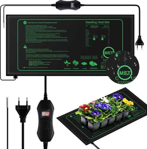 Lämmitetty kasvimatto termostaatilla, 25x52cm 50W Vedenpitävä – Itämisalusta [Ho]