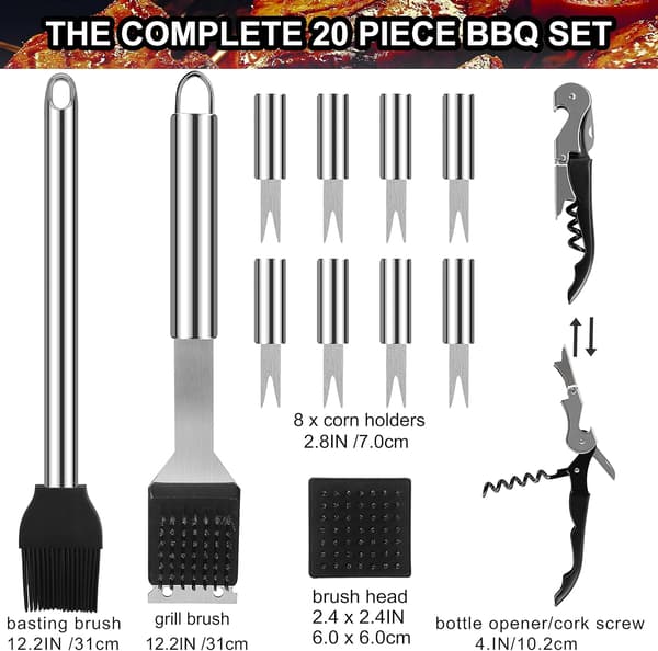 Durable Stainless Steel BBQ Tools, Extra Thick Spatula, Fork, and Tongs. Complete Grill Accessory Set in Aluminum Storage Case