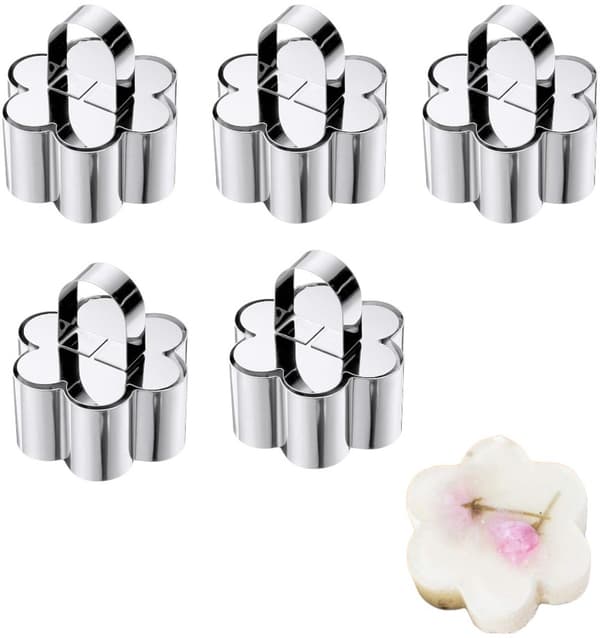 5 stk Kageforme i rustfrit stål Sæt Blomsterformet Dessertring Dessertform Køkken DIY Bagning 8cm Sølv