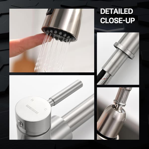 Single Handle High Arc Brushed Nickel Pull Down Kitchen Faucet, Single Level Stainless Steel Kitchen Faucets with Pull-Down Spray