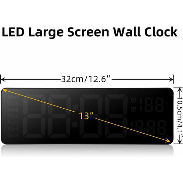 Digital Wall Clocks, Wall Clock with Date, Modern Wall Clocks for Living Room, Silent Wall Clocks for Bedroom with Remote Control (Orange, 13)